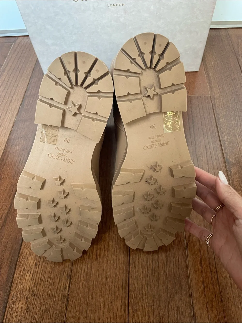 Jimmy Choo Tan Biker Rain Boots